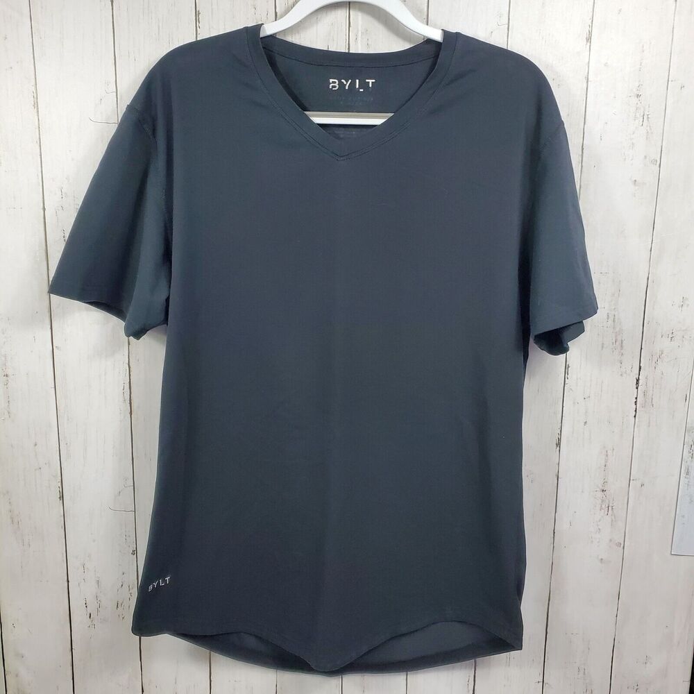 Bylt T Shirt Mens L Black V Neck Lux Peformance Training Gym Stretch Athletic